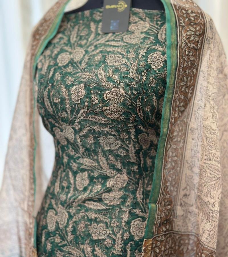 Rustic Floral Kota Doriya Suit - Silver