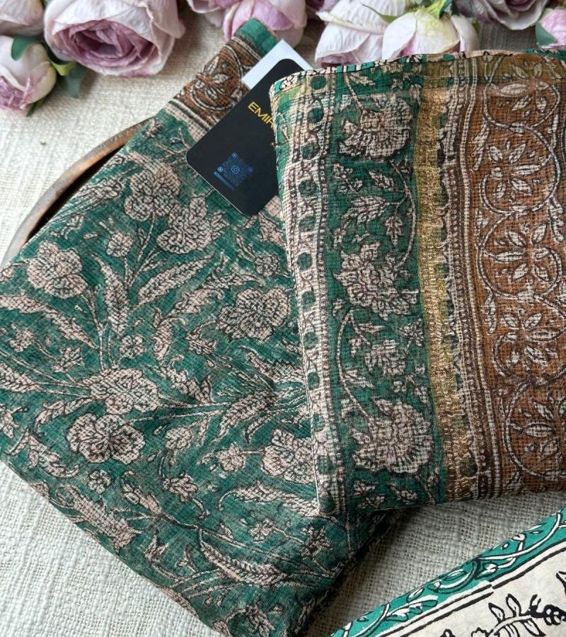 Rustic Floral Kota Doriya Suit - Silver