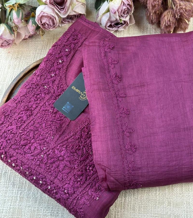 Mul Chanderi Suit with Elegant Embroidery - Ruby Red