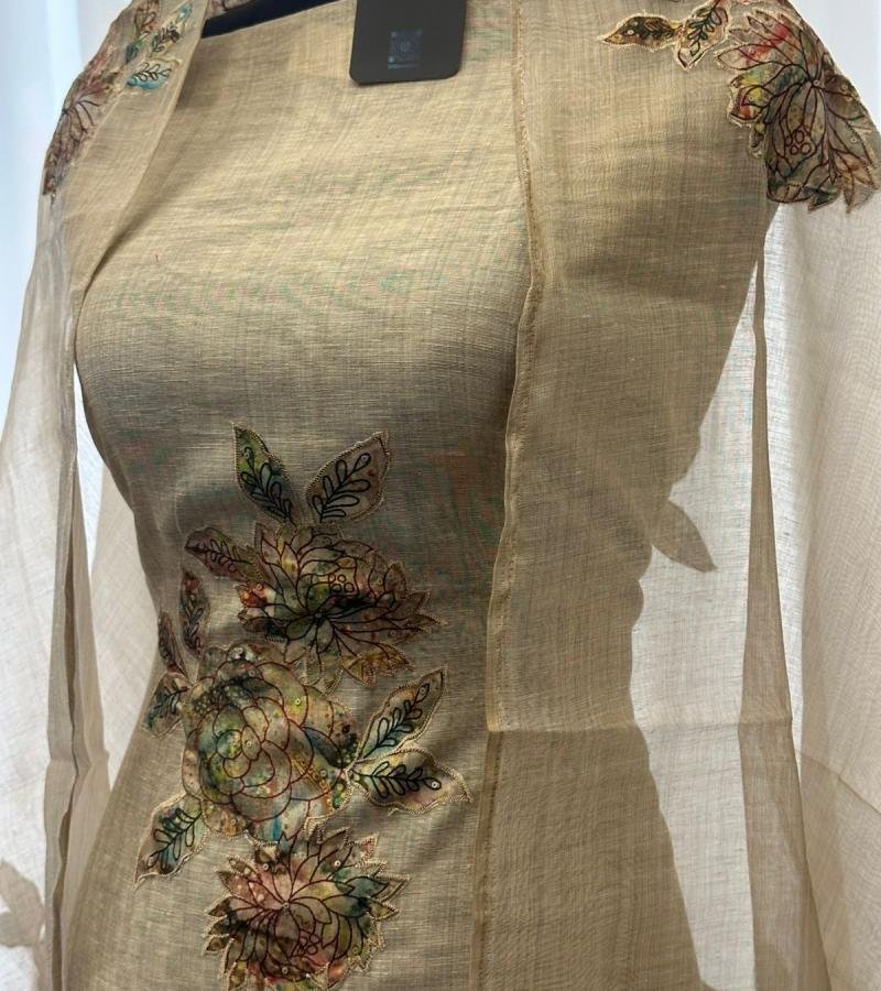 Artistic Floral Chanderi Jamdani Suit - Jet Black
