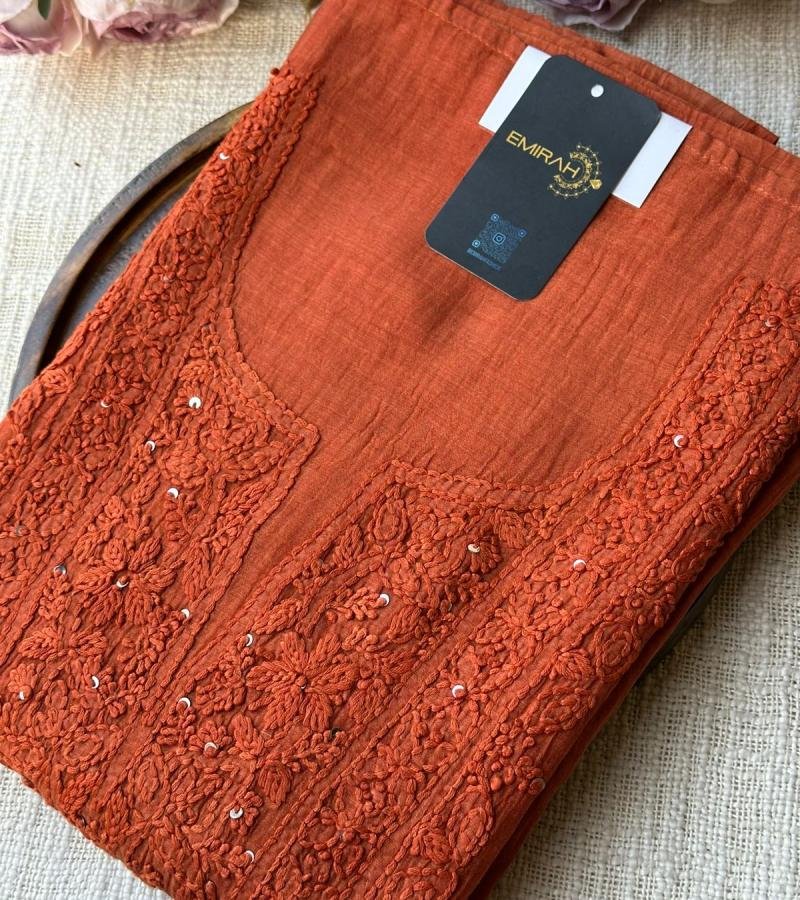 Rust Elegance Mul Chanderi Suit - Gold