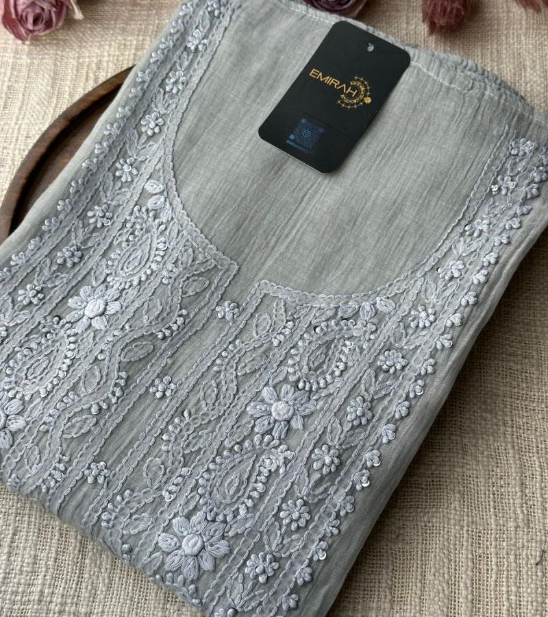Serene Pastel Mul Chanderi Suit with Elegant Embroidery - Royal Blue
