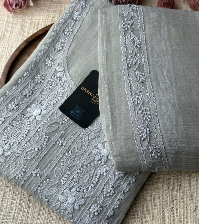 Serene Pastel Mul Chanderi Suit with Elegant Embroidery - Royal Blue