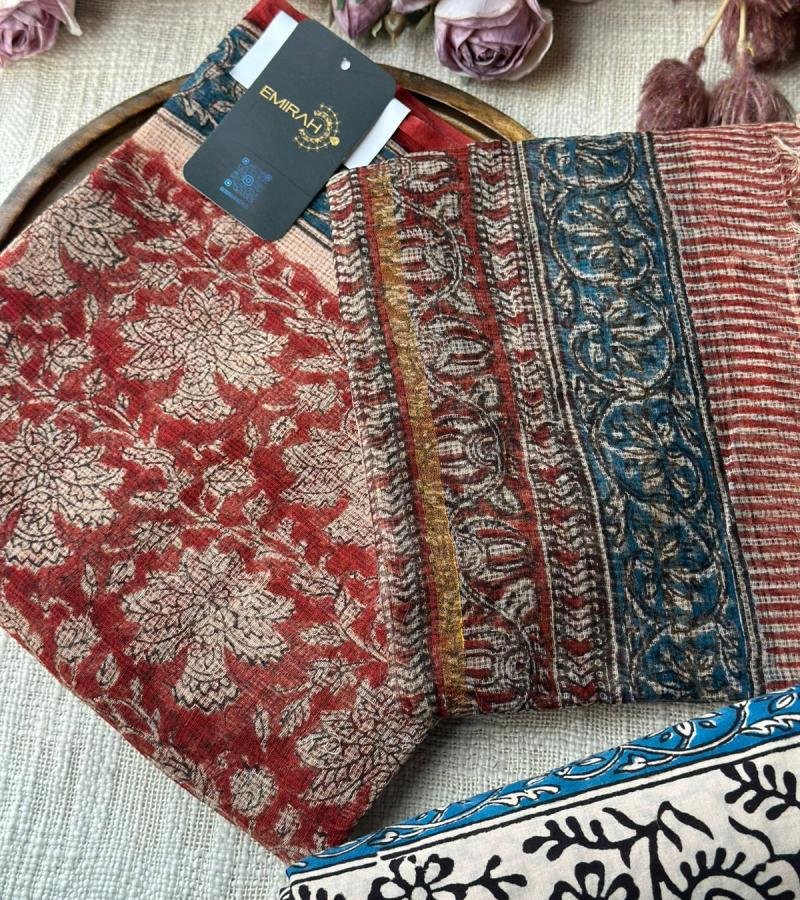 Rustic Floral Kota Doriya Suit - Rose Pink