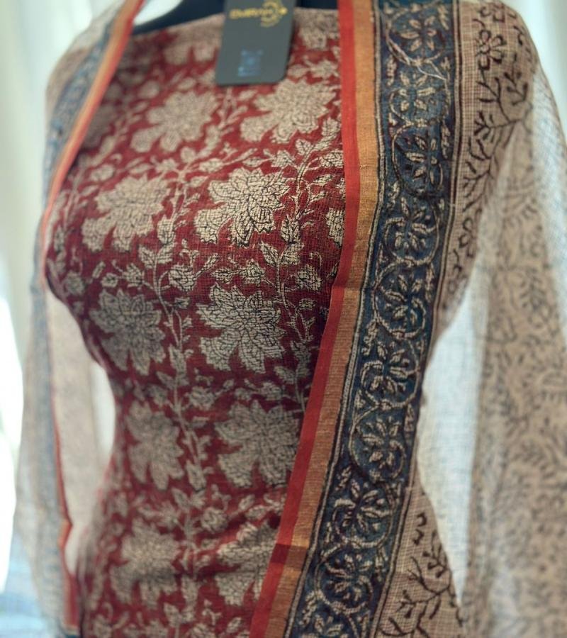  Rustic Floral Kota Doriya Suit - Rose Pink