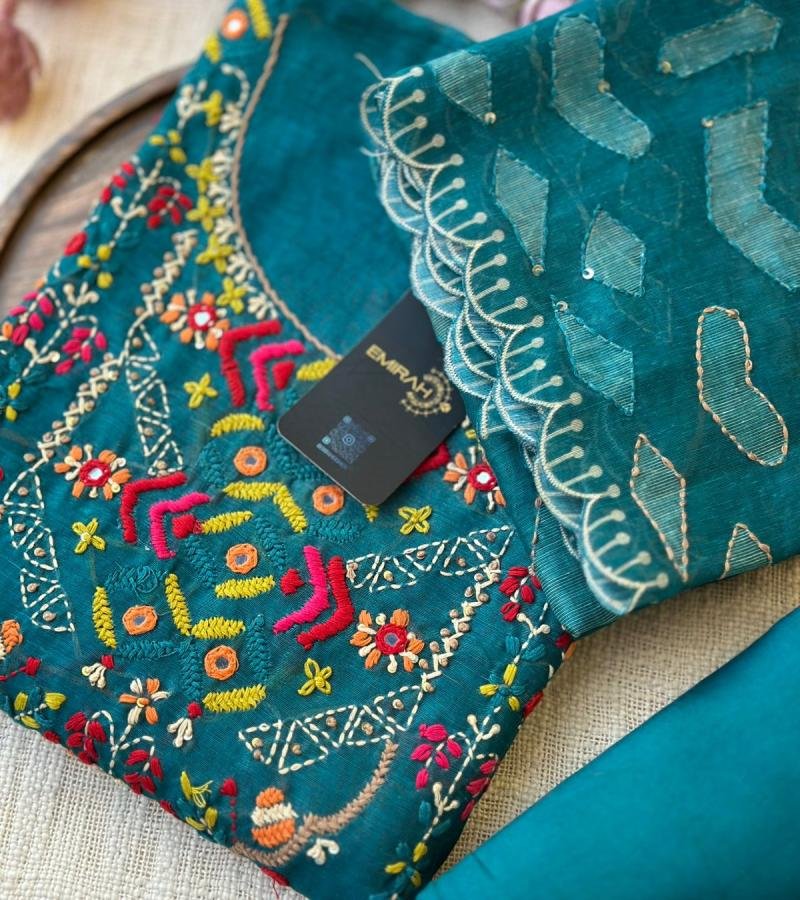 Heritage Threadwork Chanderi Suit - Emerald Green