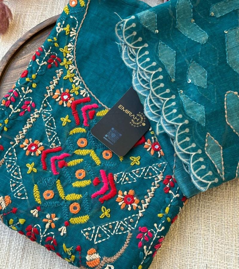 Heritage Threadwork Chanderi Suit - Emerald Green