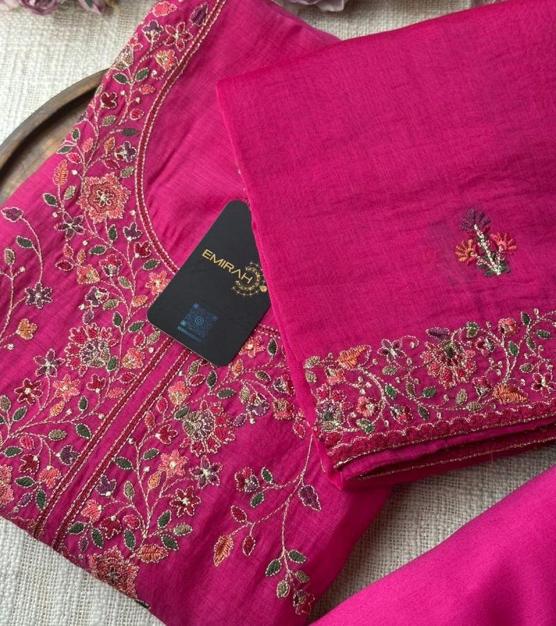 Floral Grace Mul Chanderi Suit - Ruby Red