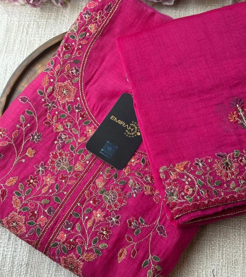 Floral Grace Mul Chanderi Suit - Ruby Red