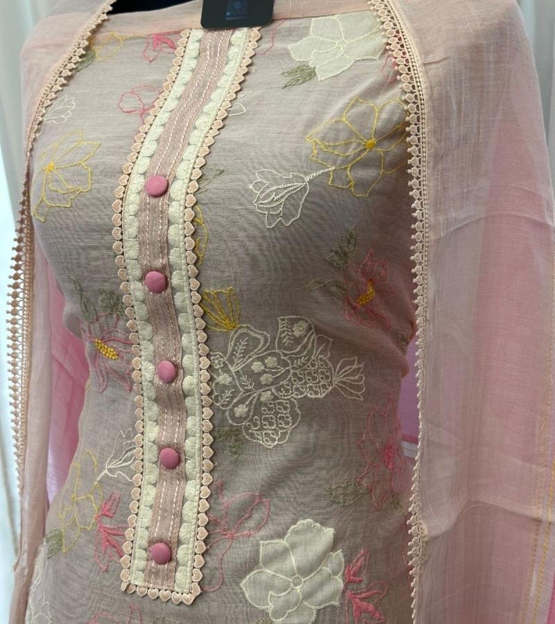  Pastel Bloom Mul Chanderi Elegance - Ruby Red
