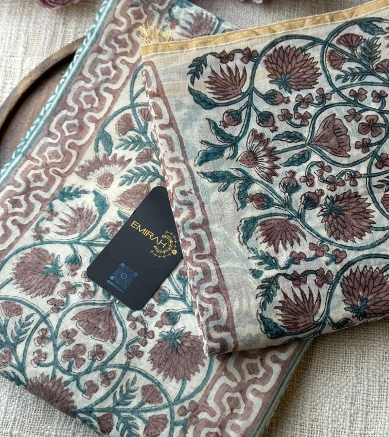 Pastel Garden Chanderi - Ruby Red