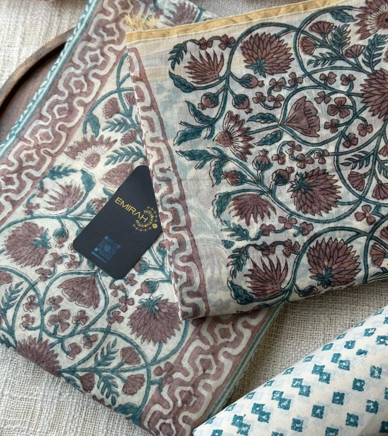 Pastel Garden Chanderi - Ruby Red