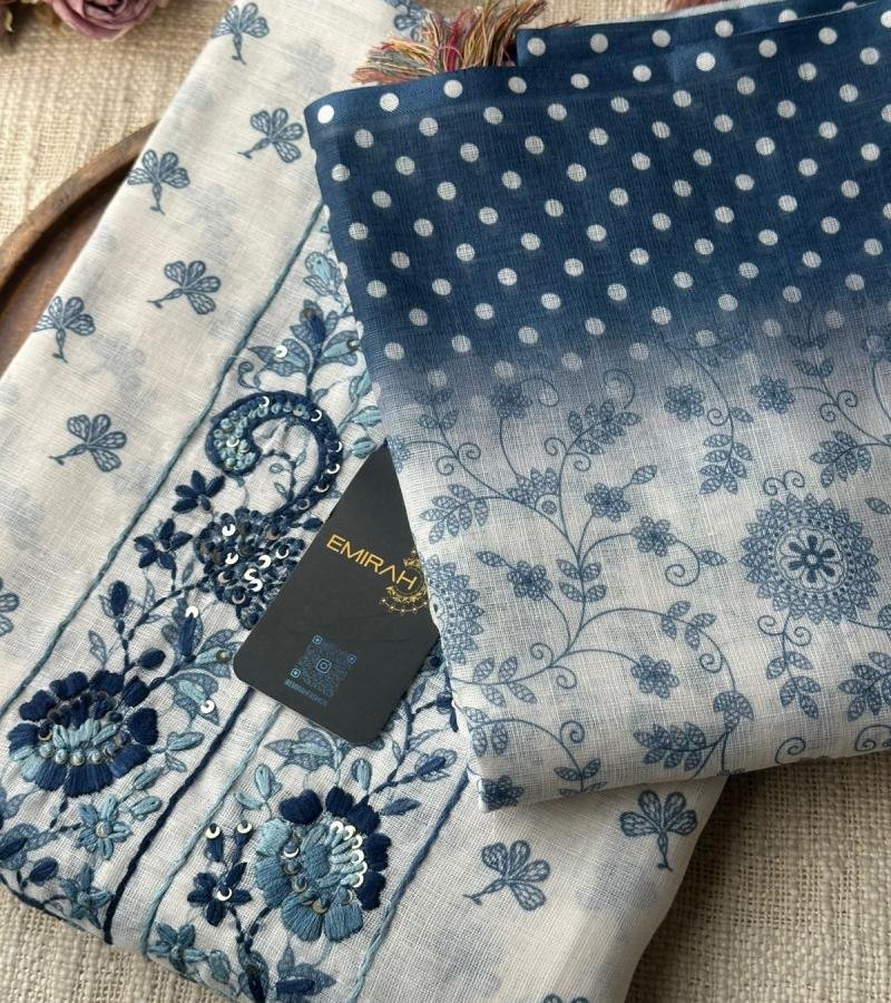 Azure Bloom Linen Blend - Emerald Green