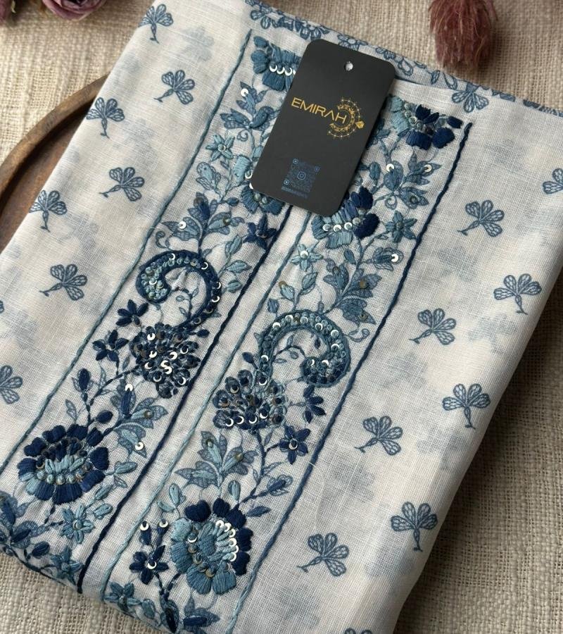 Azure Bloom Linen Blend - Emerald Green