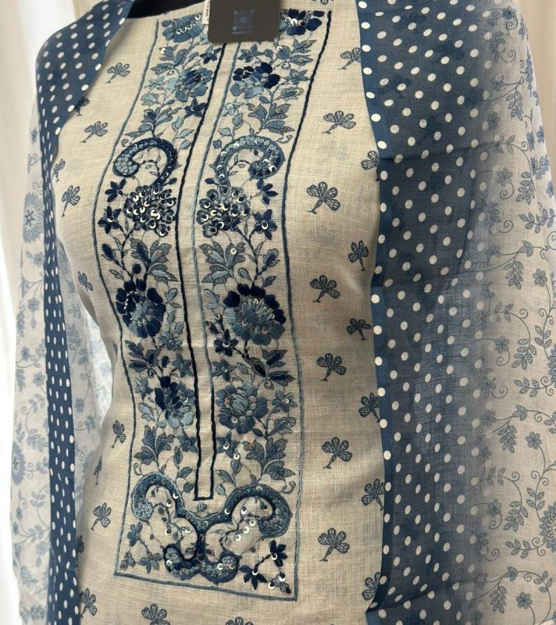 Azure Bloom Linen Blend - Emerald Green