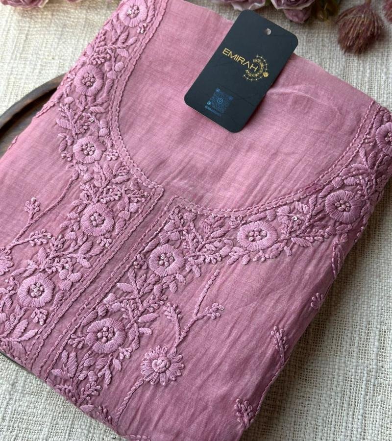 Rose Mist Mul Chanderi Suit - Jet Black