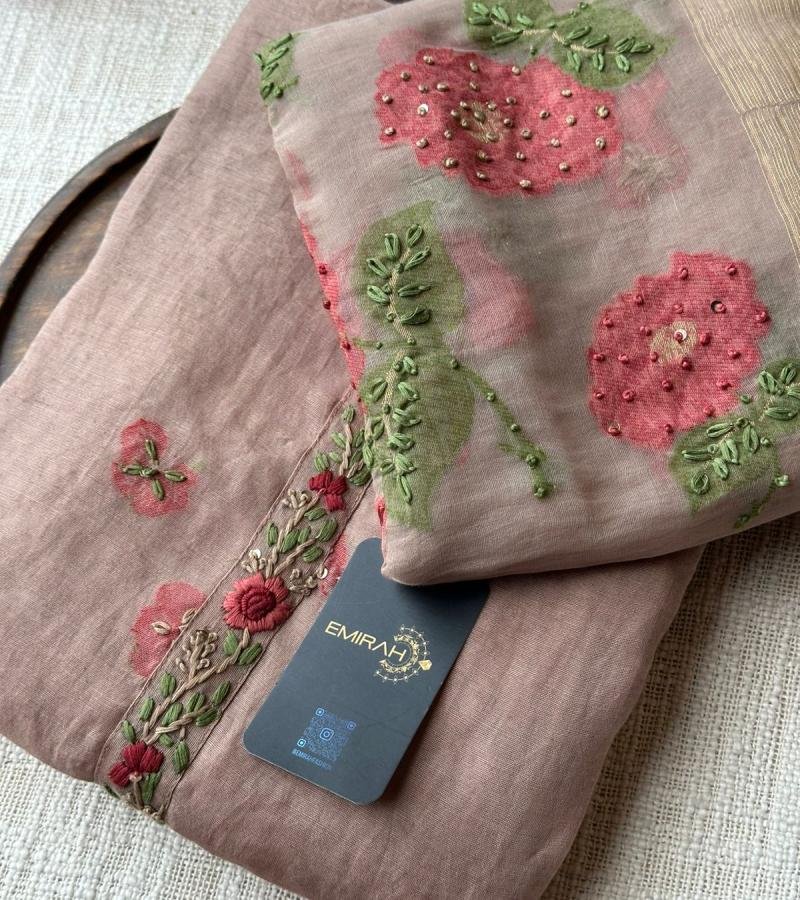 Blush Bloom Chanderi Jamdani Suit - Jet Black
