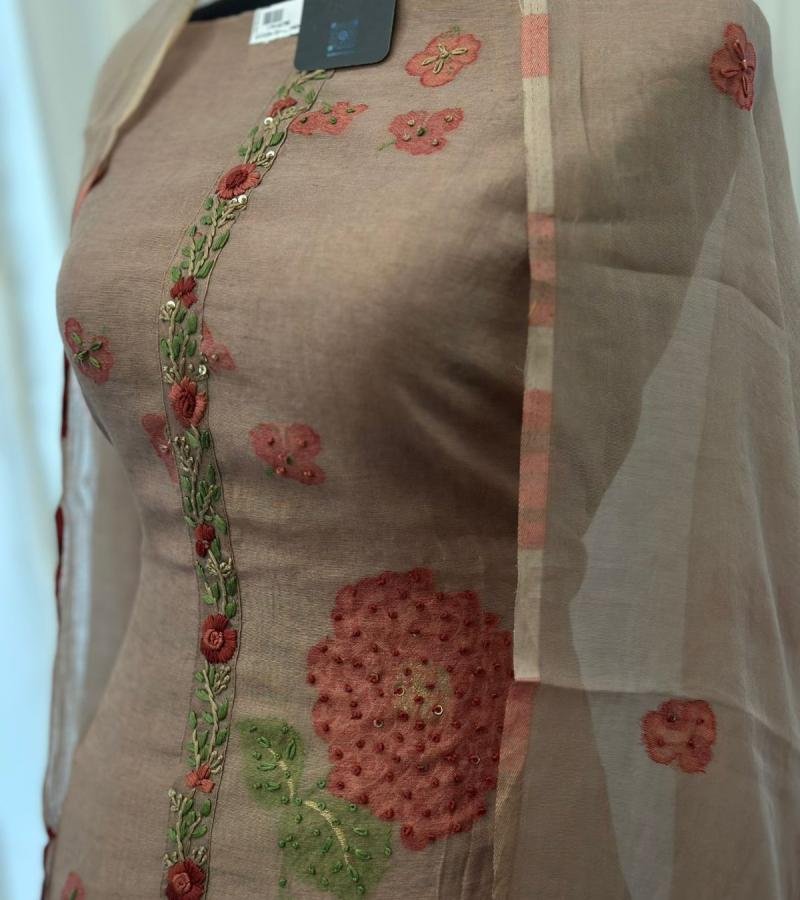 Blush Bloom Chanderi Jamdani Suit - Jet Black