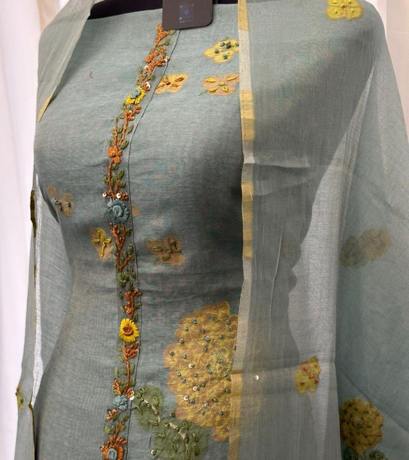 Chanderi with jamdani weaving - Silver