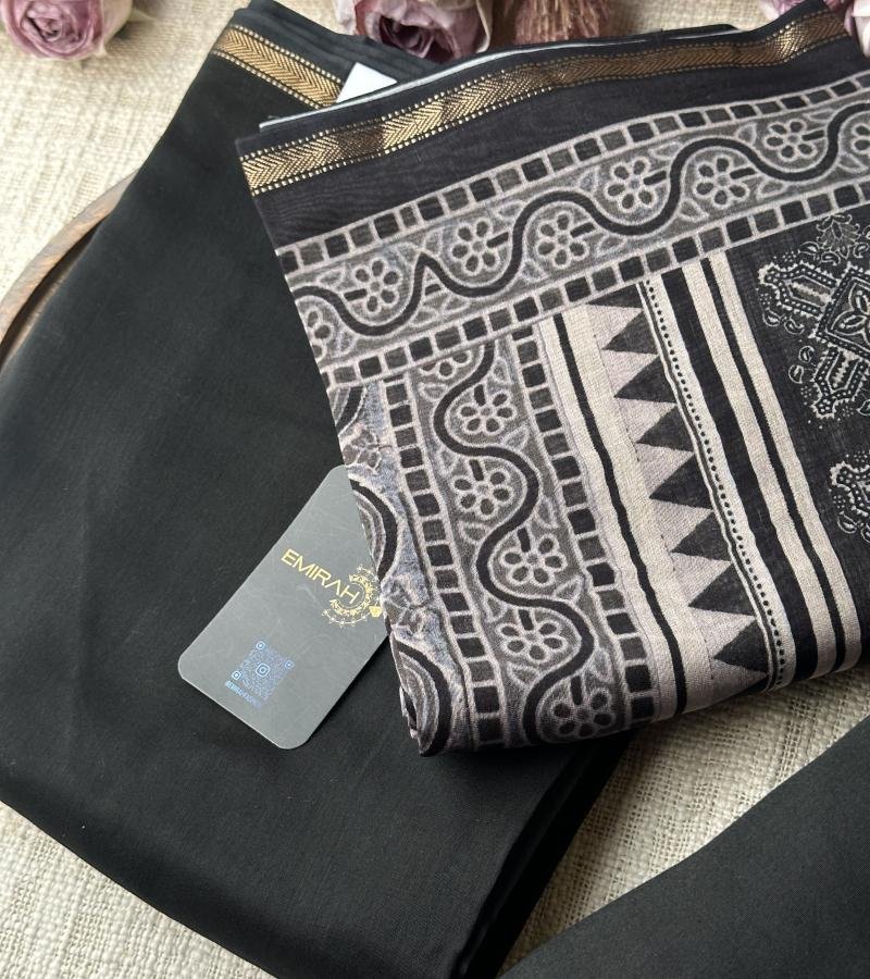  Maheshwari Silk Suit Set - Charcoal Grey