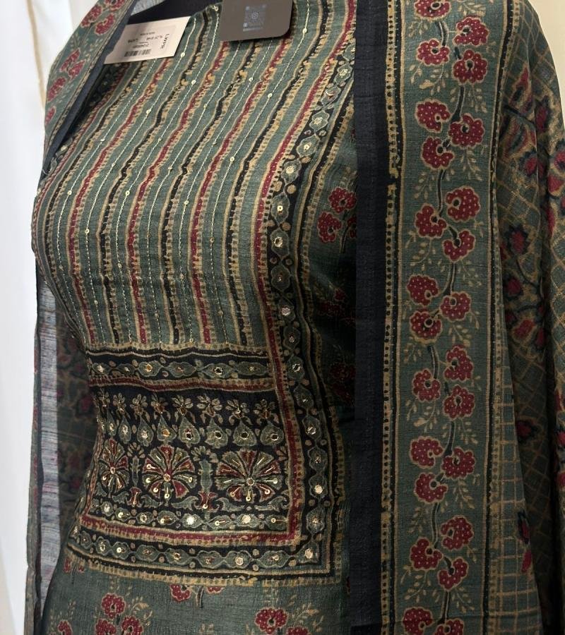 Silk Chanderi Suit Set - Jet Black