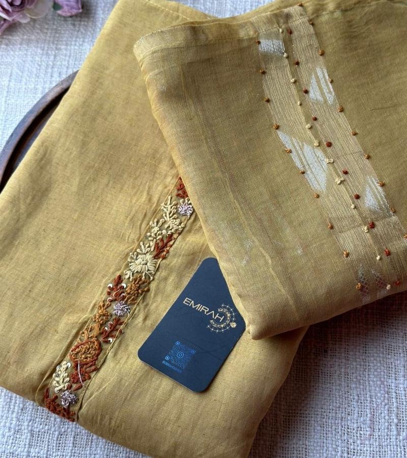 Chanderi with Jamdani weaving - Emerald Green