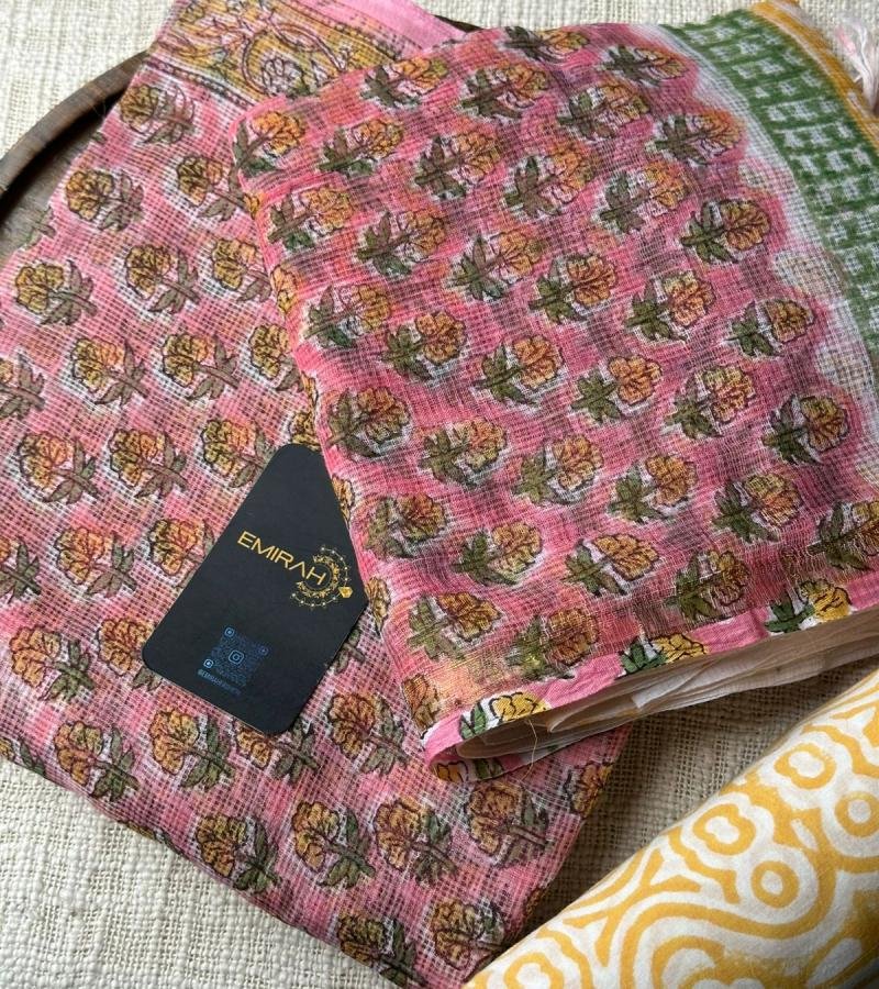 Floral Grace Kota Doria Suit - Rose Pink