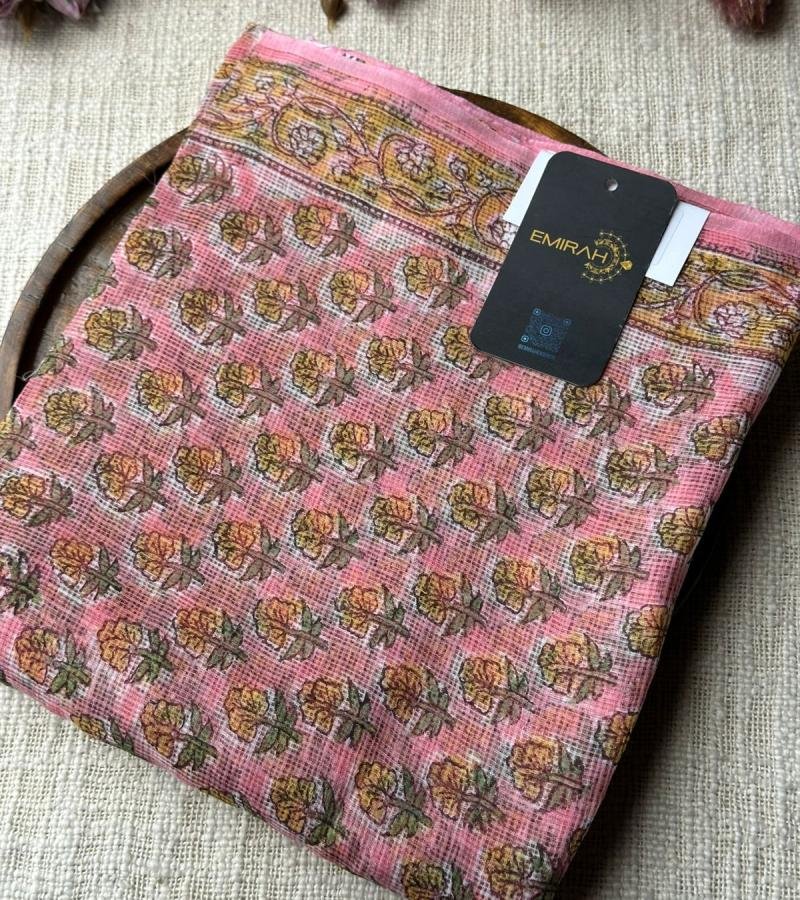 Floral Grace Kota Doria Suit - Rose Pink