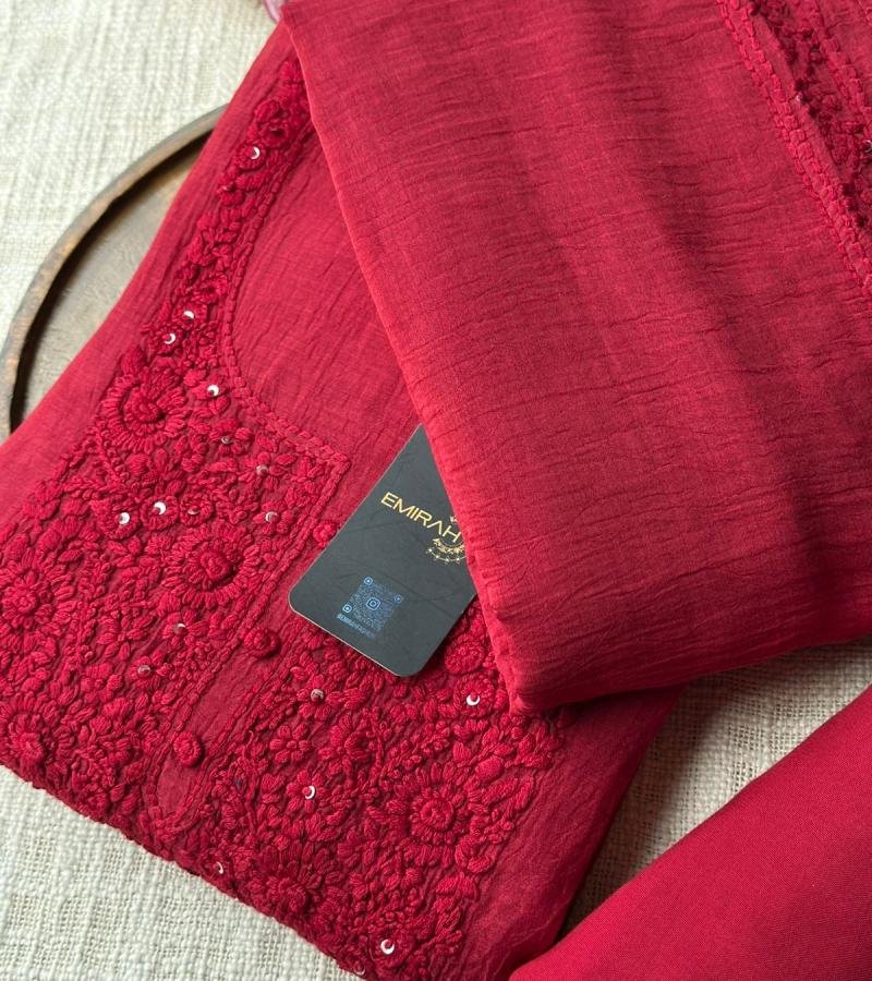 Mul Chanderi Suit - Ruby Red