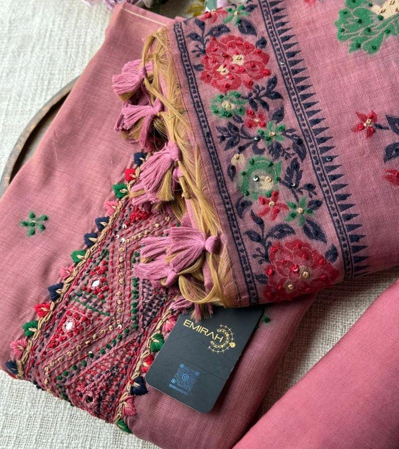 Jamdani Weaving Suit - Rose Pink