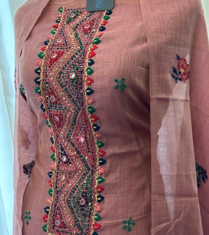 Jamdani Weaving Suit - Rose Pink