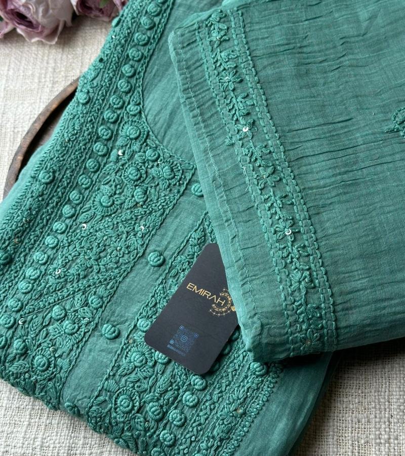 Mul Chanderi Suit - Emerald Green
