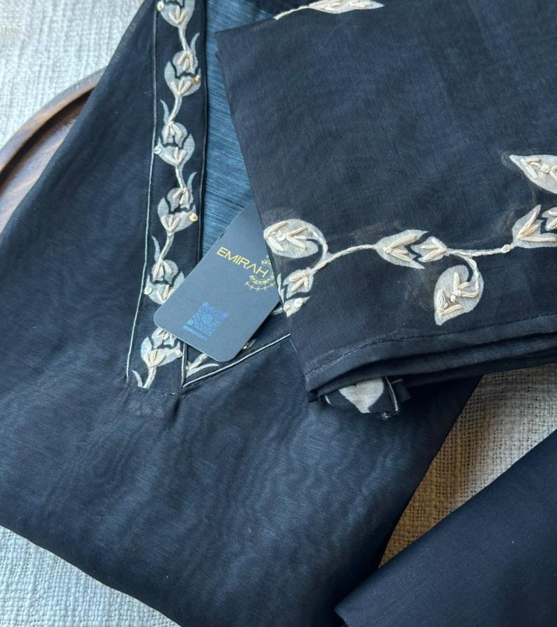 Ethereal Vine Kota Chanderi - Jet Black