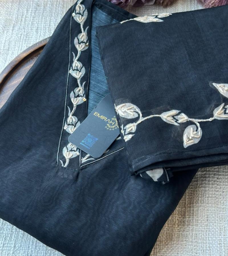Ethereal Vine Kota Chanderi - Jet Black