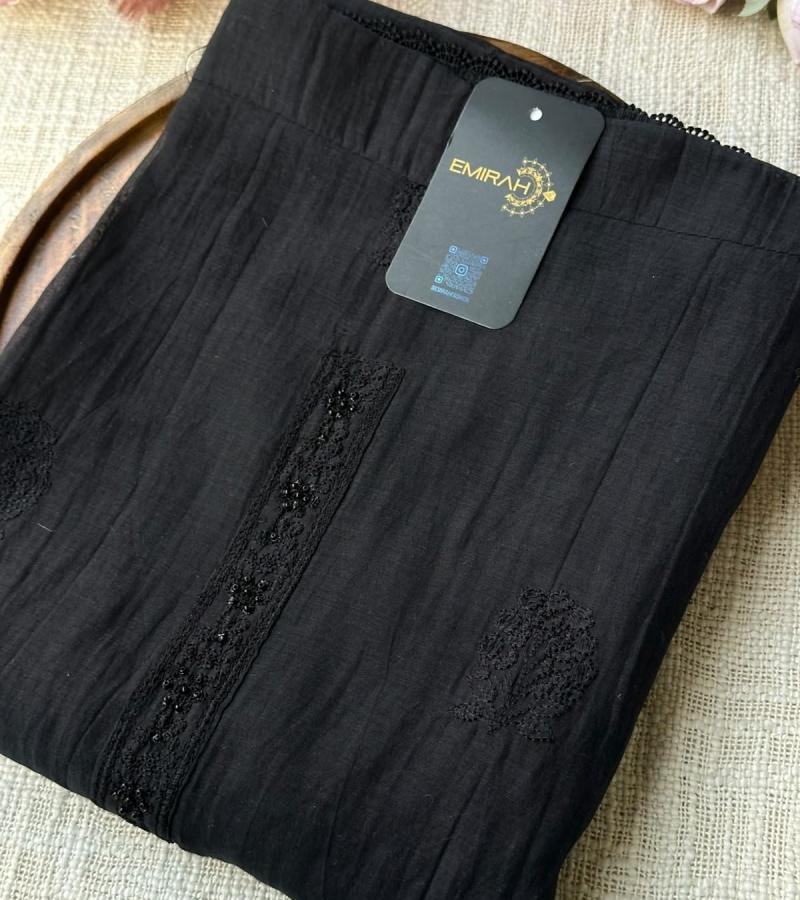 Midnight Bloom Mul Chanderi - Jet Black