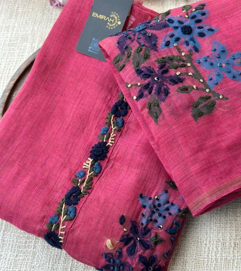 Jamdani Weaving Suit - Rose Pink