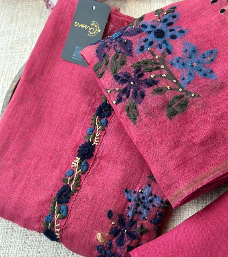 Jamdani Weaving Suit - Rose Pink