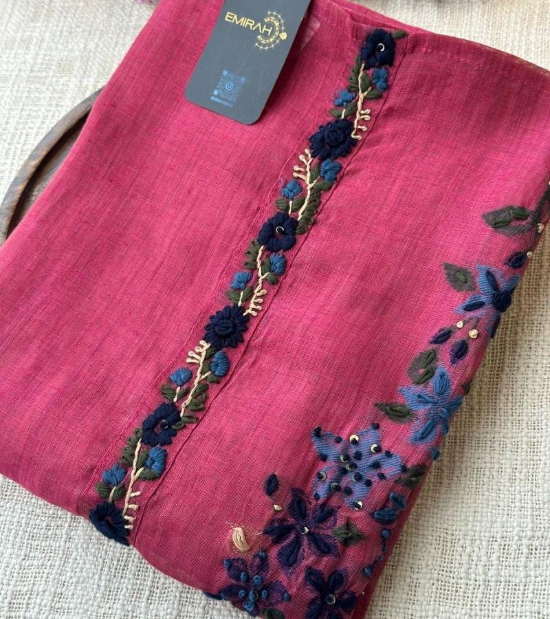 Jamdani Weaving Suit - Rose Pink