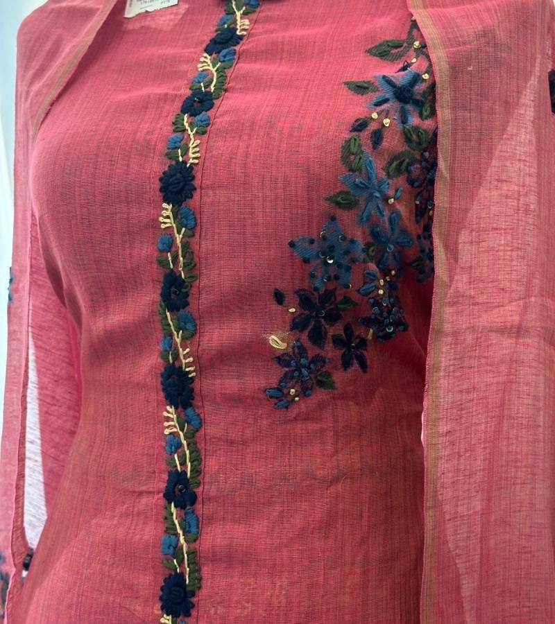 Jamdani Weaving Suit - Rose Pink