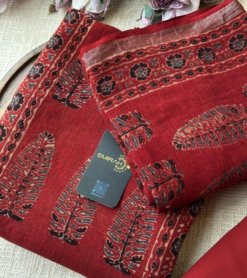 Earthy Elegance, Timeless Ajrakh - Ruby Red