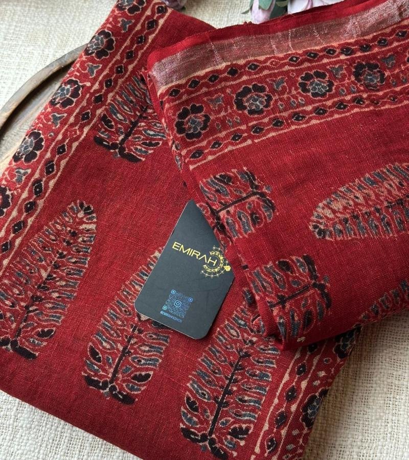 Earthy Elegance, Timeless Ajrakh - Ruby Red