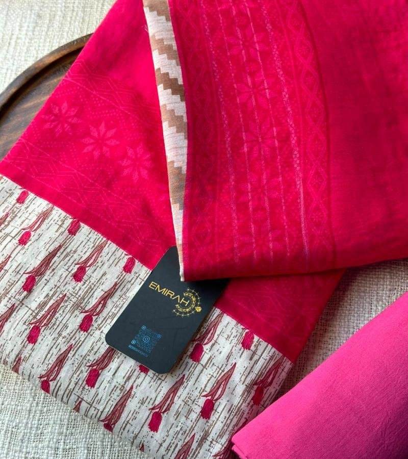 Elegant Maheshwari Silk Suit Set - Rose Pink