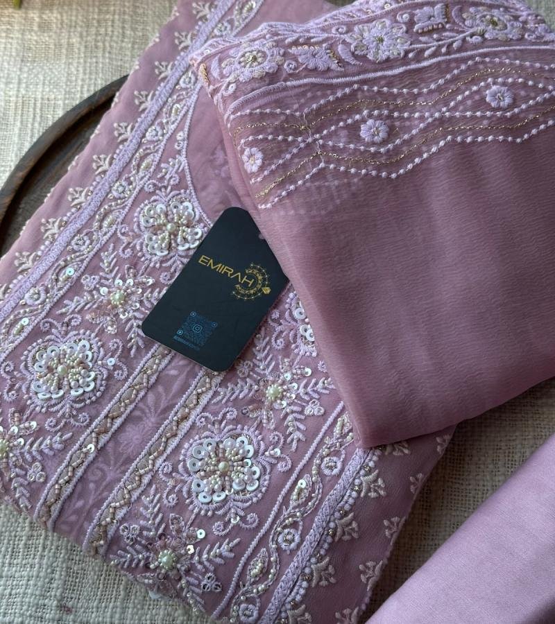 Elegant Georgette Suit with Intricate Hand Embroidery - Rose Pink