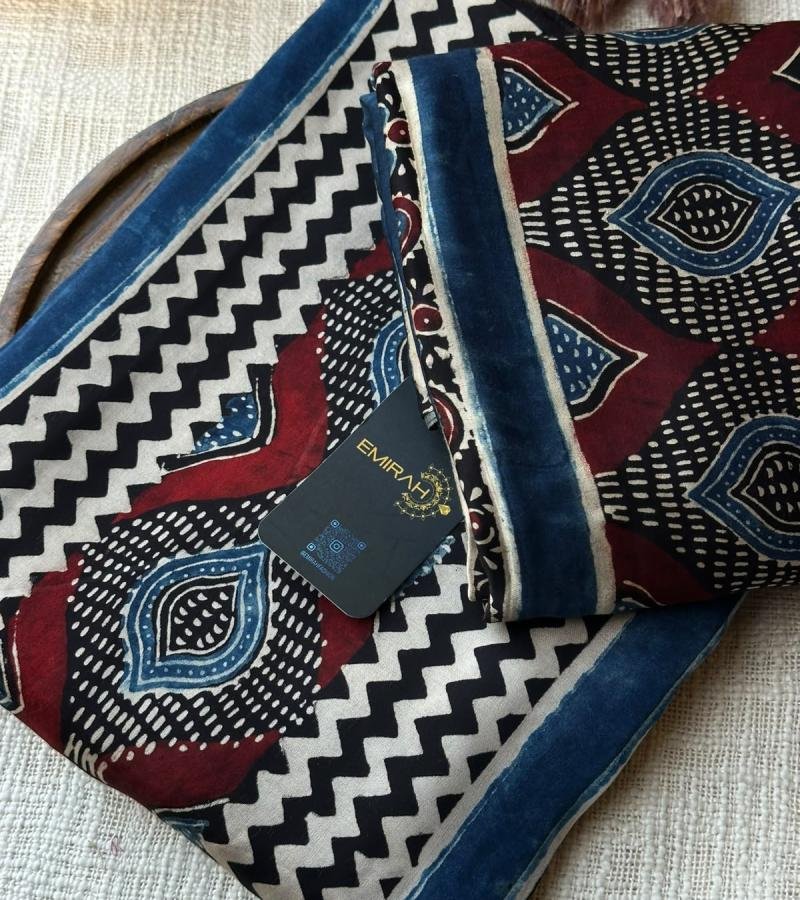 Elegant Modal Silk Suit with Artistic Handblock Prints - Royal Blue