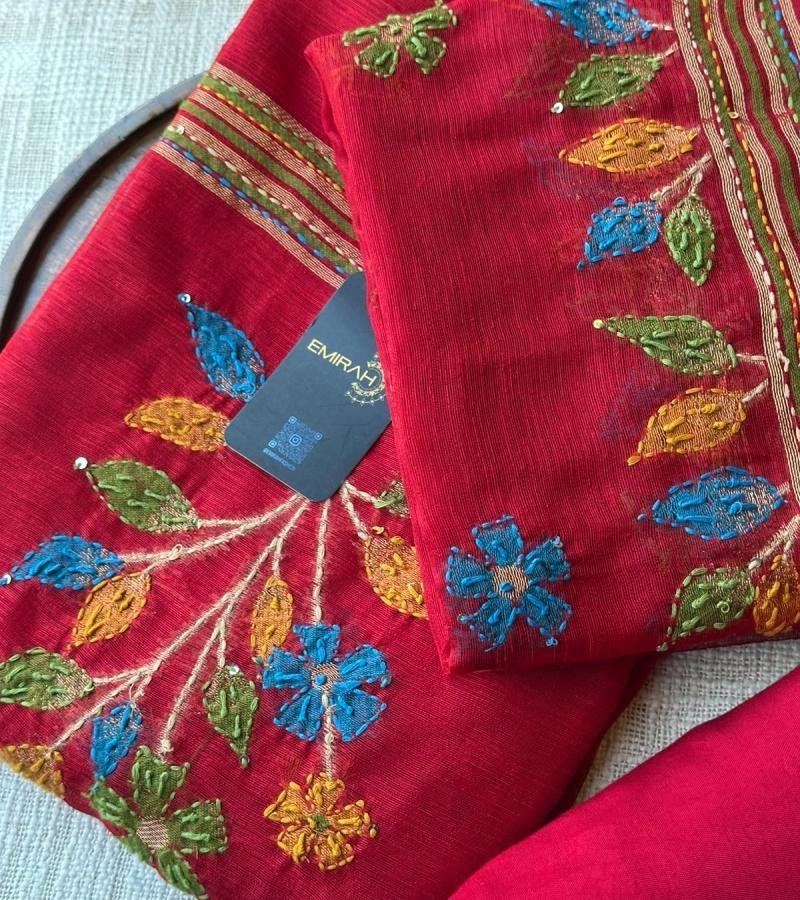 Elegant Chanderi Suit with Jamdani Weaving & Floral Embroidery - Mixed Colors