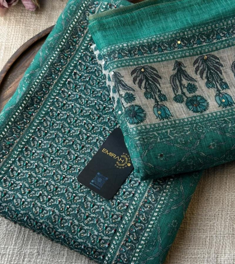 Elegant Tissue Linen Suit Set - Emerald Green