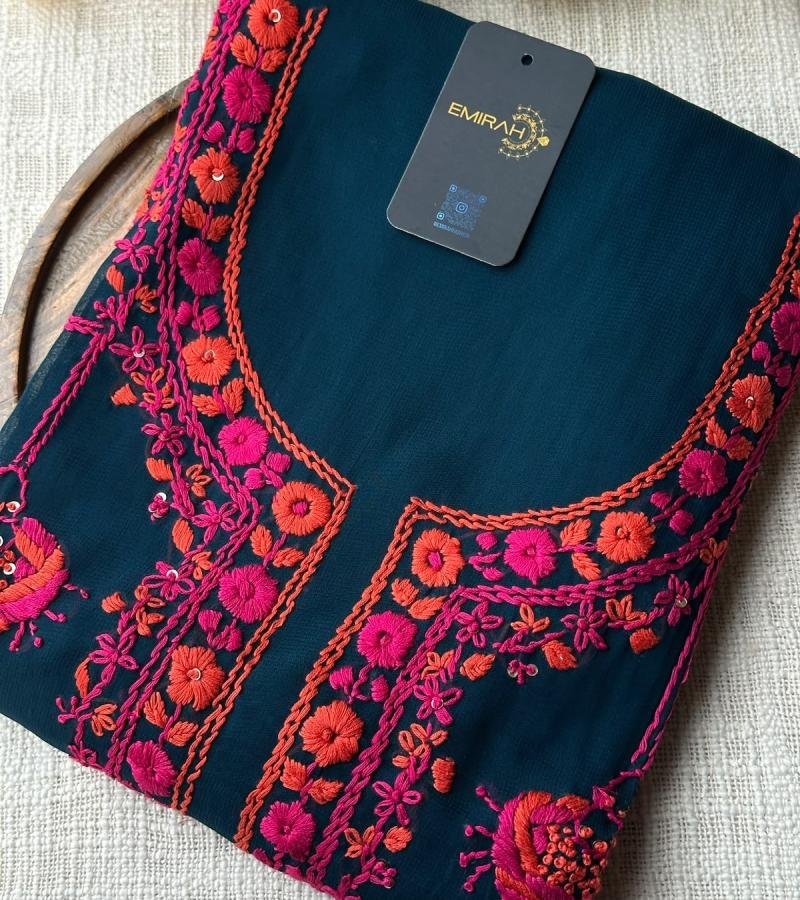 Premium Georgette Embroidered Suit Set - Jet Black