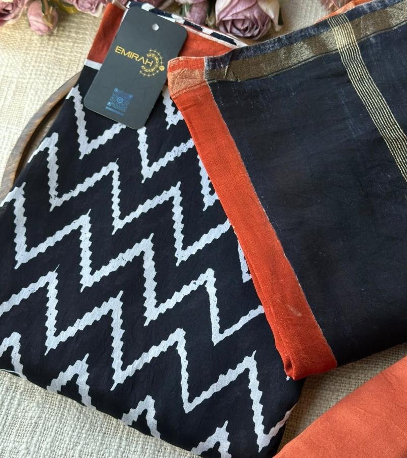 Premium Chanderi Suit Set - Jet Black