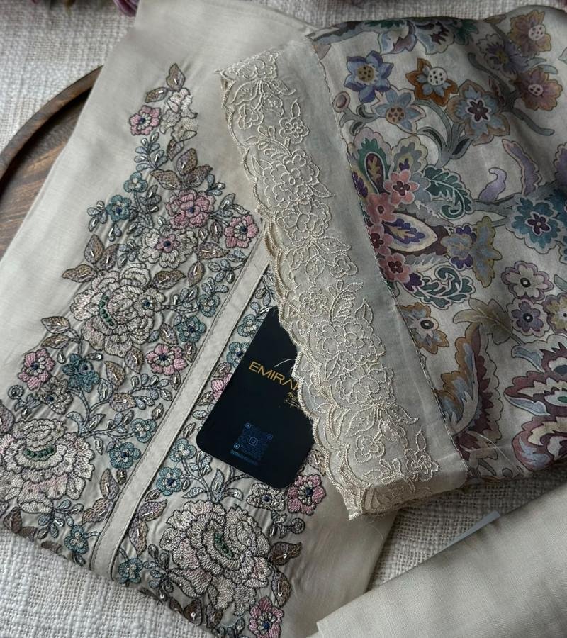 Mul Chanderi Floral Embroidered Suit - Mixed Colors