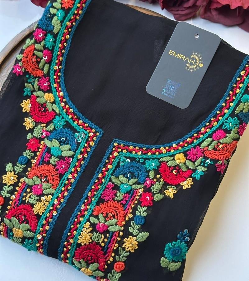 Elegant Embroidered Georgette Suit - Jet Black